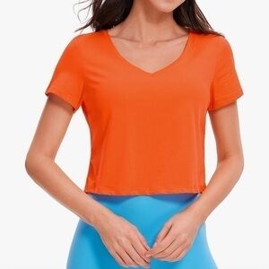 CRZ YOGA Orange V-Neck Crop Top